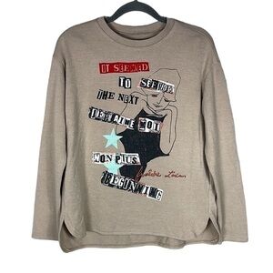 CC Collect Art To Wear Sweater Beige Tan Graffiti Clip Art Wool Blend Sz S